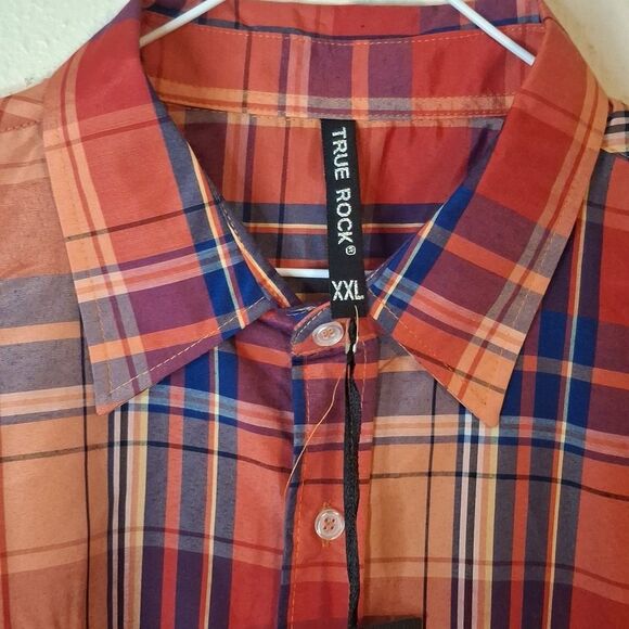 TRUE ROCK Red and Blue Casual Button Down Shirt Size XXL NWT - Picture 2 of 7
